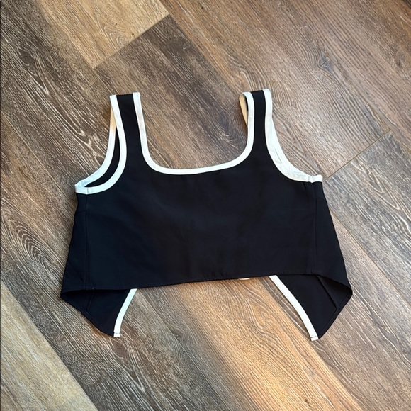 Commense Tops - Commense Black and White Asymmetrical Crop Tank Top